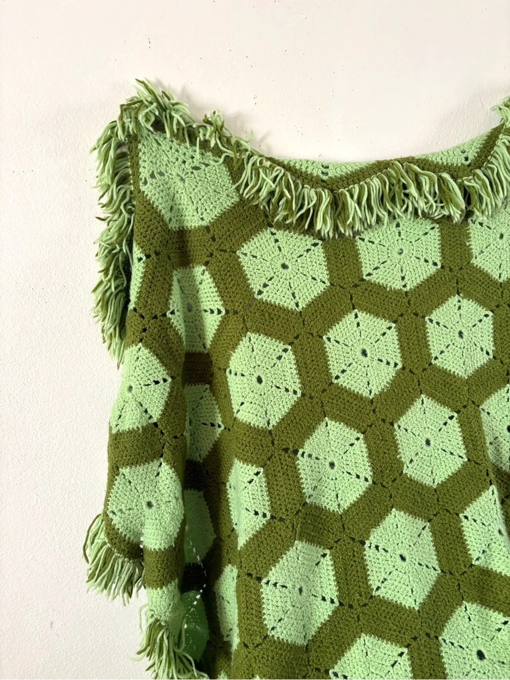 Vintage handmade chartreuse green lime crochet throw blanket home decor knit